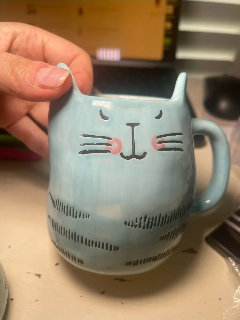 Blue Cat Ceramic Mug and Shaker Set - Cute Cat Design